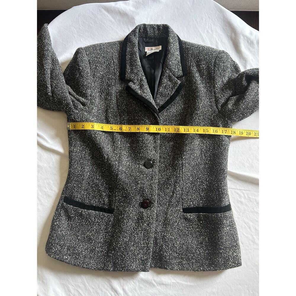 Vintage Talbots Tweed Velvet Button Blazer Womens Size 10 Black Classic Preppy - Picture 5 of 7